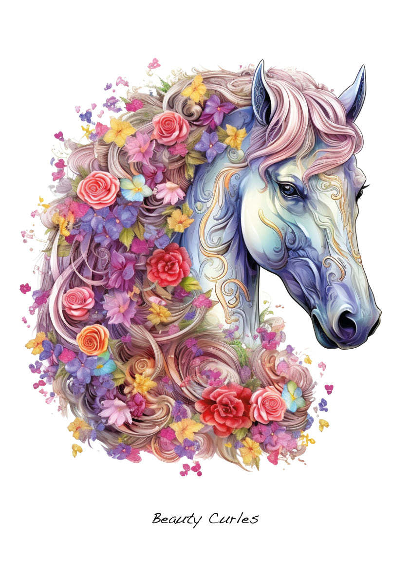 a painting of a horse with flowers around it