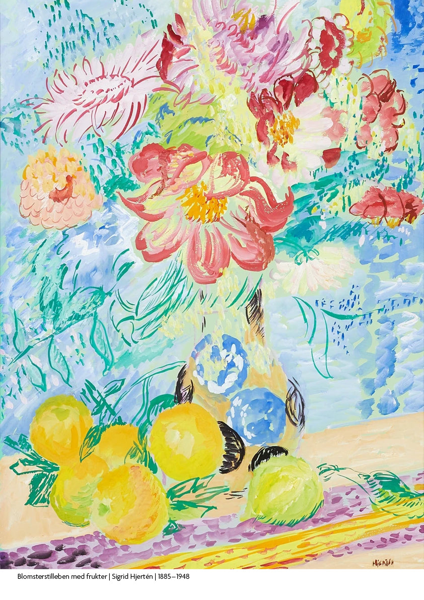 Blomsterstilleben med frukter